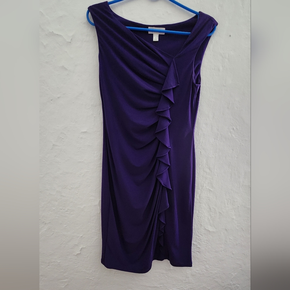 Purple Dress with Side Ruffles